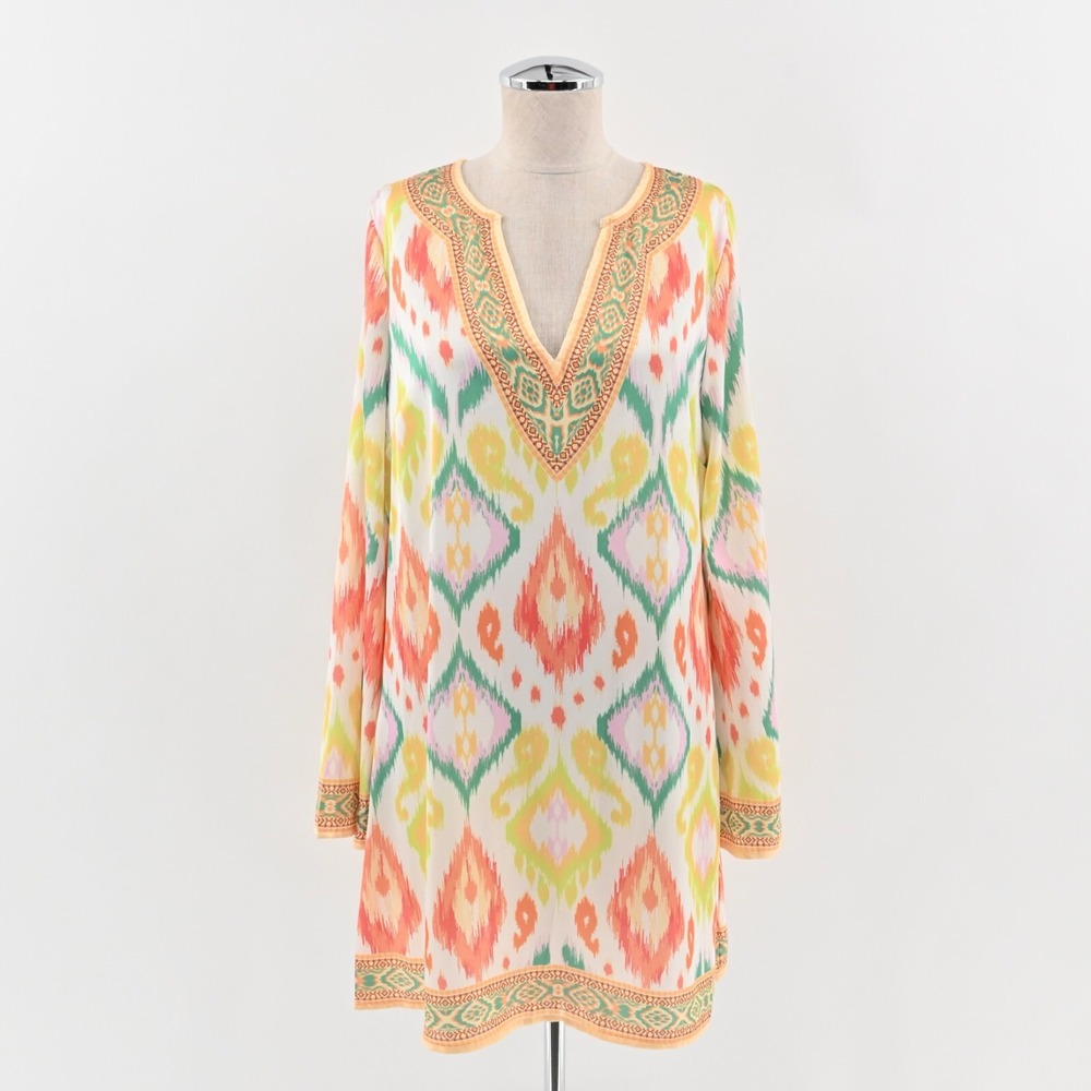Flying‎ Tomato Ikat Shift Dress Sz S Bell Sleeve Peasant Boho Tunic Lightweight